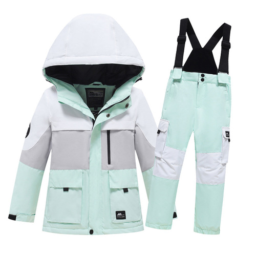 Children's Ski Suit Set for Boys and Girls, Workwear Ski Jacket and Pants, Windproof and Waterproof, Unisex Snowboard Suit Set