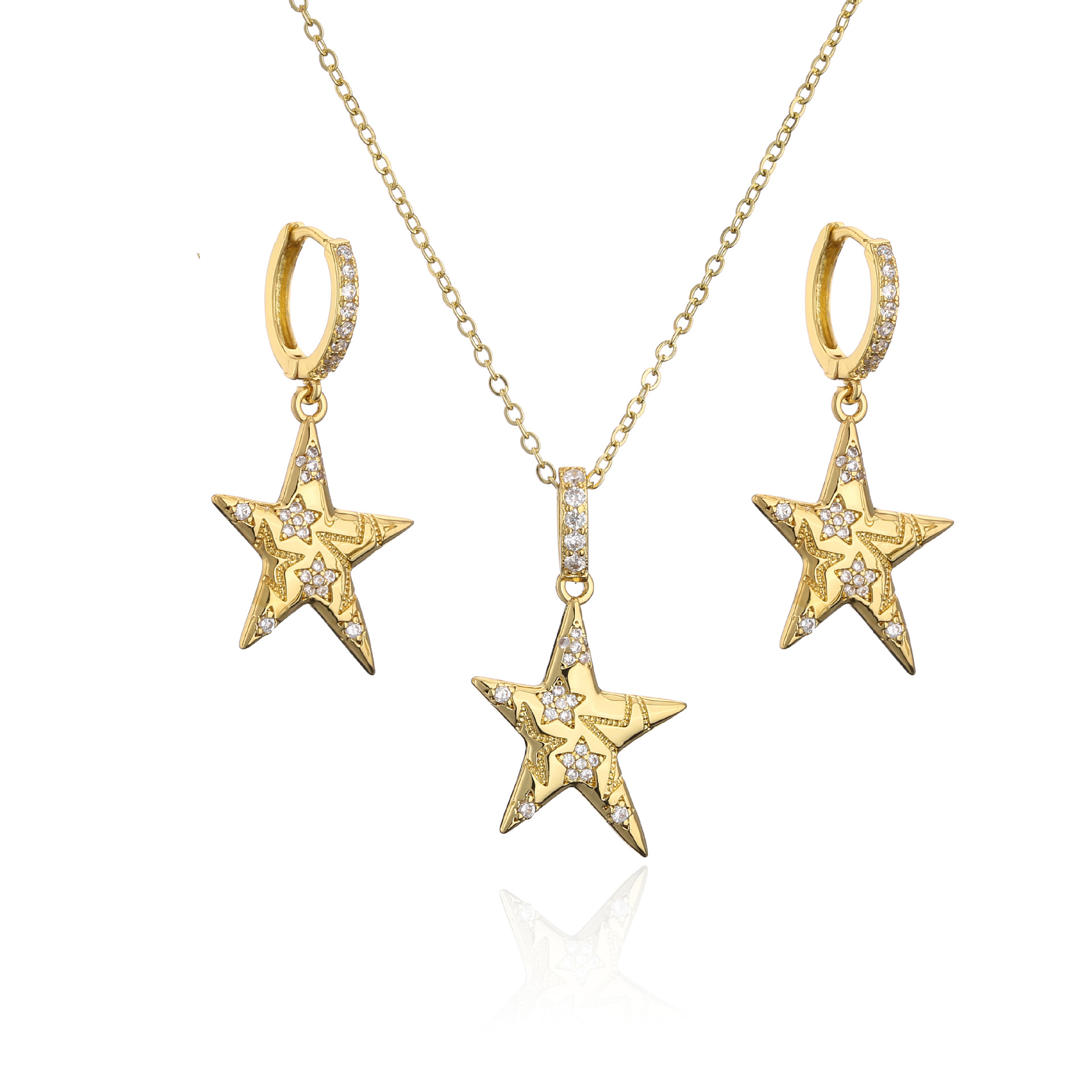 Fashion Micro Inlaid Zircon Five-pointed Star Pentagram Necklace Earring Set Ornament display picture 2