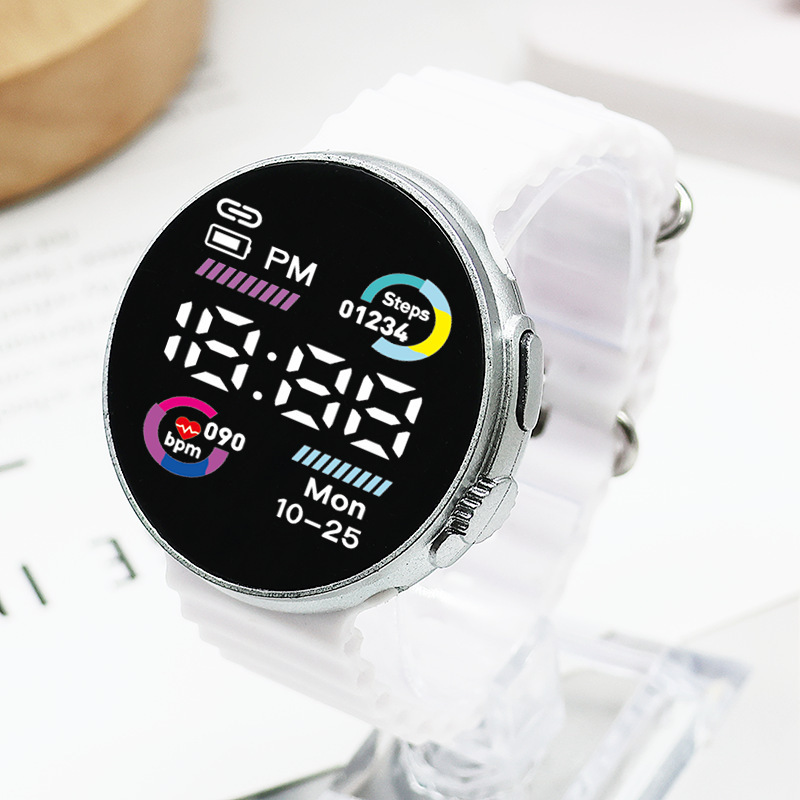 Reloj electrónico LED de moda pareja personalidad cool círculo bicromático mar de deportes de estudiantes de moda reloj electrónico redondo