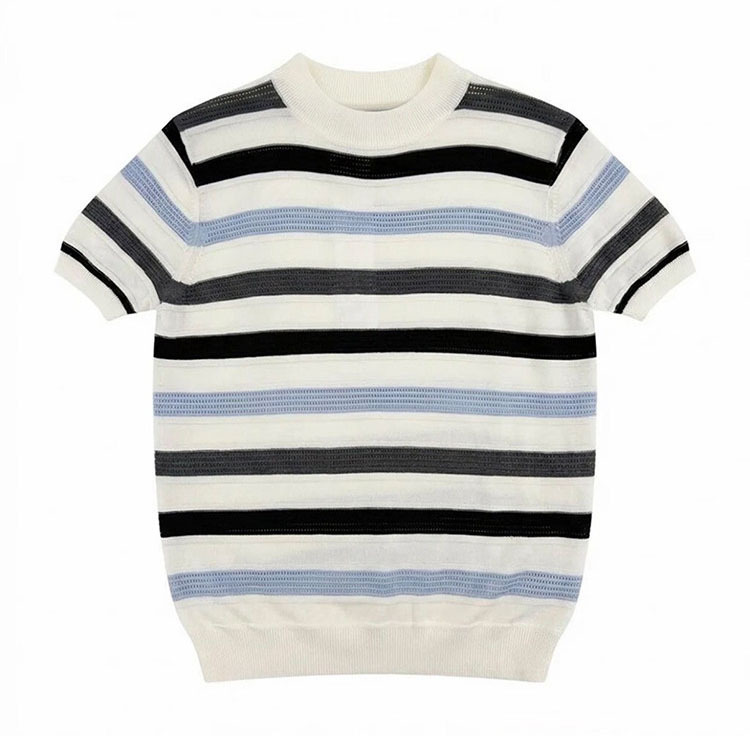 Camiseta de punto de manga corta camiseta de hueso de pescado hombre textural hueco viejo viento de negocios hielo verano fábrica transfronteriza al por mayor