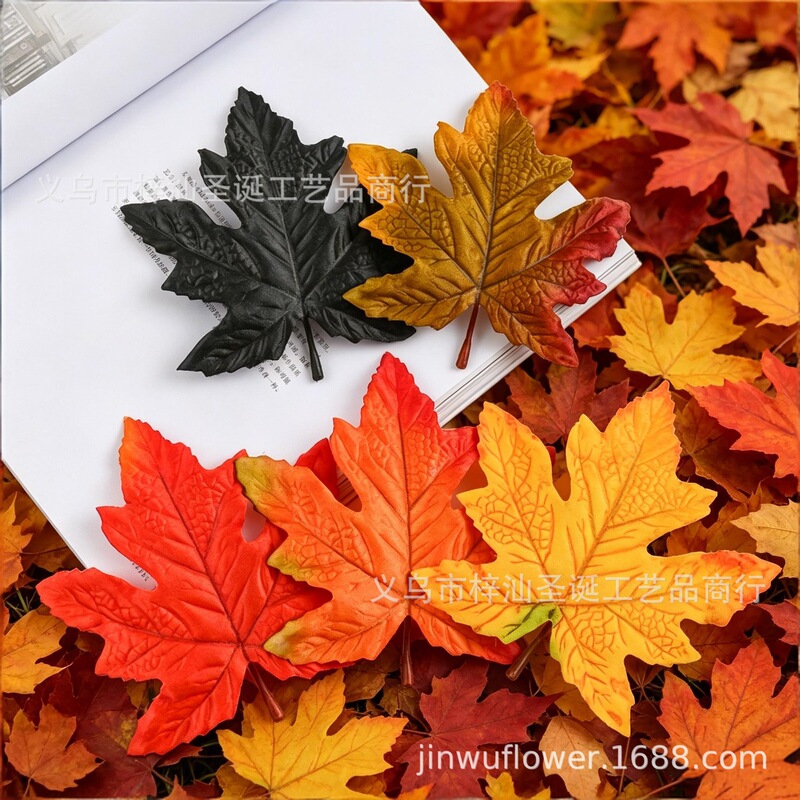 Large Artificial Maple Leaves for Decoration, Halloween Harvest Festival Artificial Fake Leaves, Red Maple Leaf Decorations