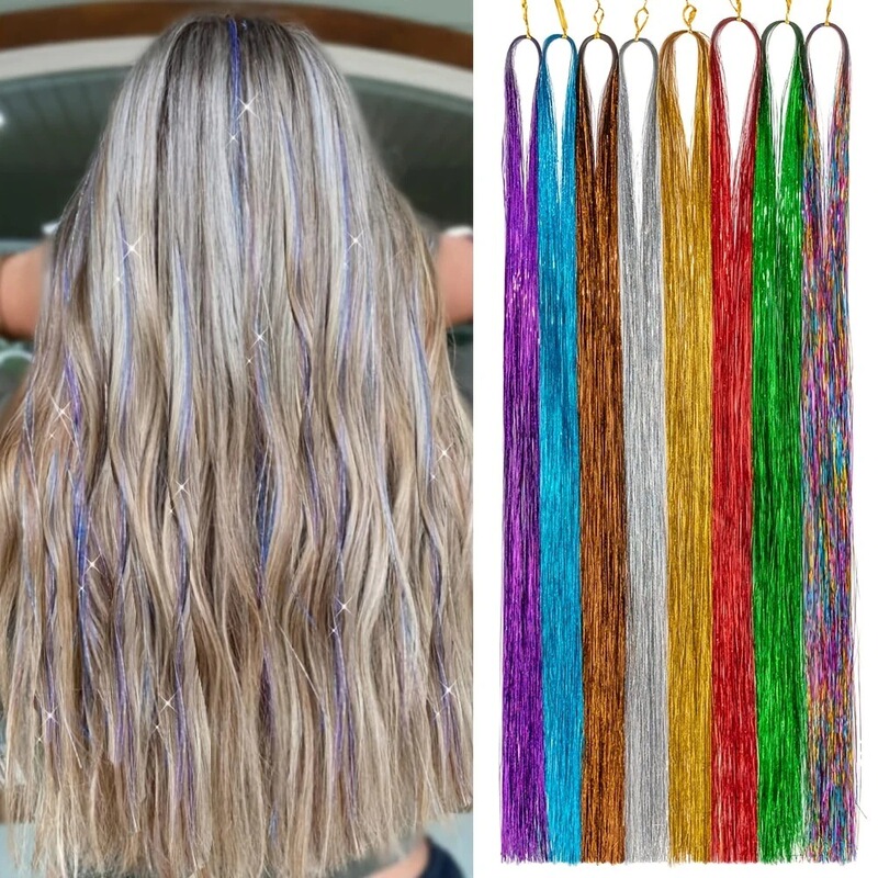Colorful Laser Silk Hair Extensions for Women, Seven-Color Gold Silk Hair Extension Strips, New Models in Stock, Wholesale from Manufacturer