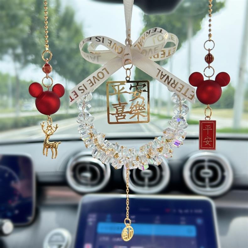 Peace and Joy Car Pendant New Model Car Rearview Mirror Crystal Interior Decoration High-End Ornament Gift for Girls
