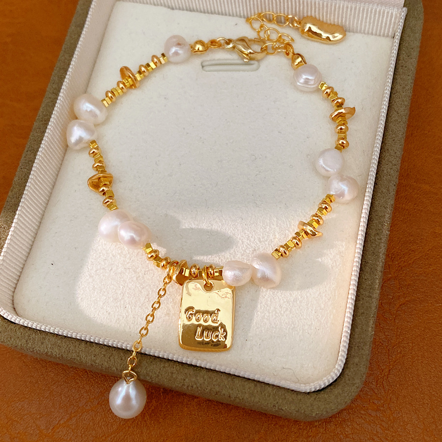 18k oro real chapado pulsera de perlas cuadradas lujo ligero pulsera de alta sensación diaria universal nicho personalidad joyas de mano mujer