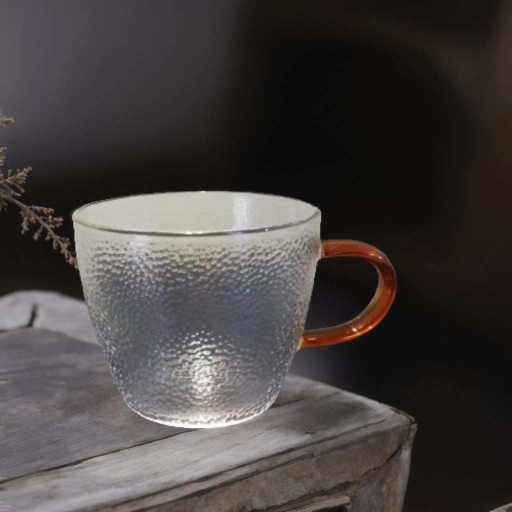 高鹏硅小茶杯玻璃品茗杯日式锤纹功夫茶杯带把主人杯单杯