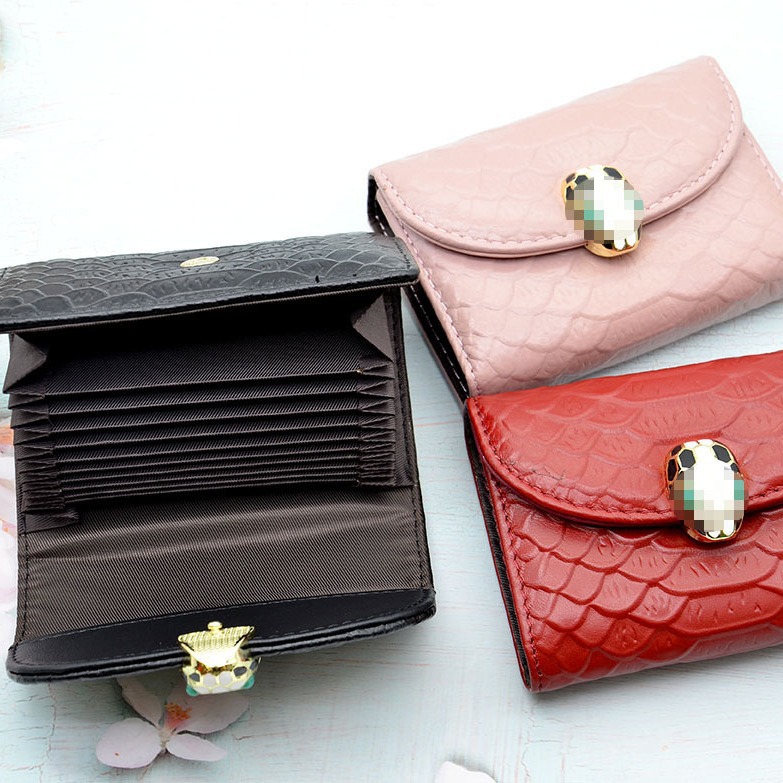 First layer cowhide snake head accordion card holder, blank no logo coin purse, genuine leather flip card set, bank card name