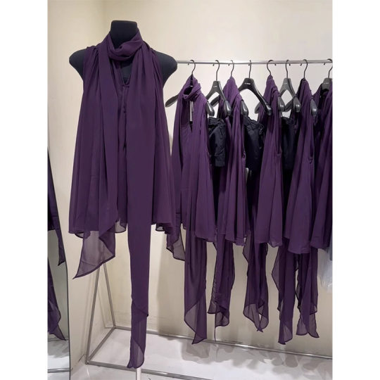 2025 Super Hot Summer New Chiffon Top French Unique Super Nice Design Niche Purple Sleeveless Shirt