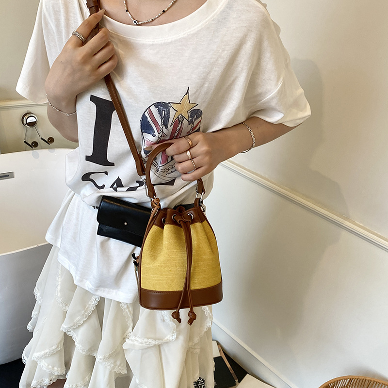 Bolso de cubo de moda transfronteriza 2025 nuevo bolso de hombro de nicho con cordón bolso diagonal bolso de alta gama mujer