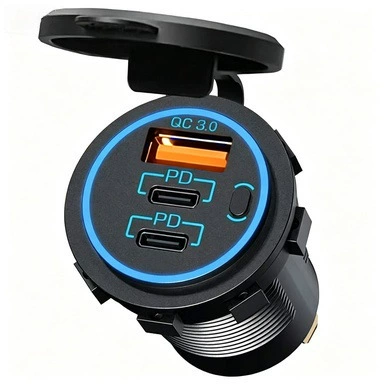 Motorcycle modified USB fast-charging car Mobil şarj cihazları - cc134-orange-3-ports-physical-buttons-waterproof-cover-qcpd-30wpd30w
