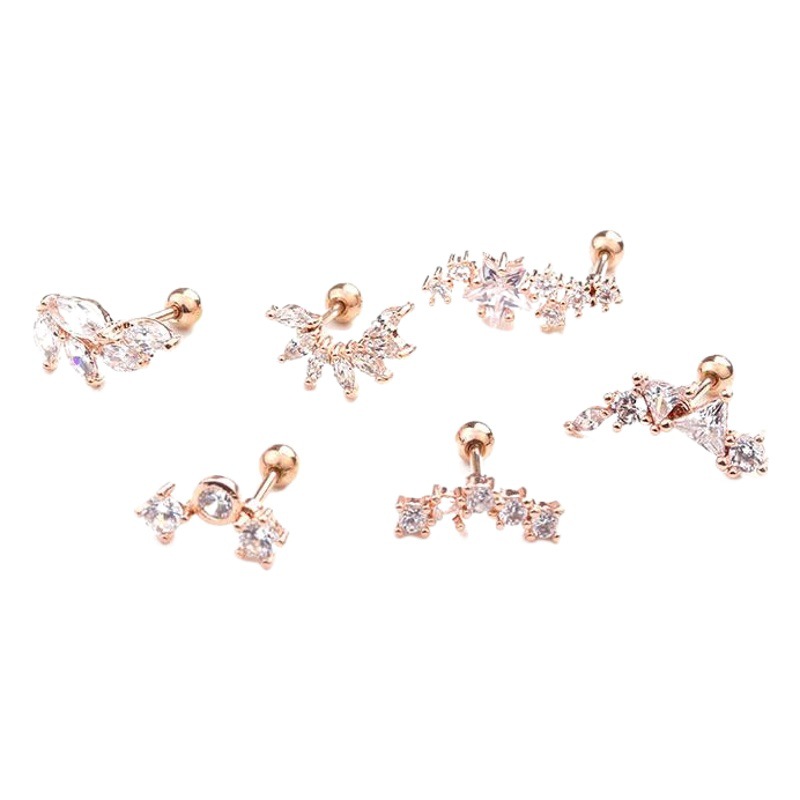 El comercio exterior de Nueva Hoja de acero inoxidable pendientes del perno prisionero de la estrella de cinco puntas de circón hueso del oído pendientes de tornillo punción transfronteriza