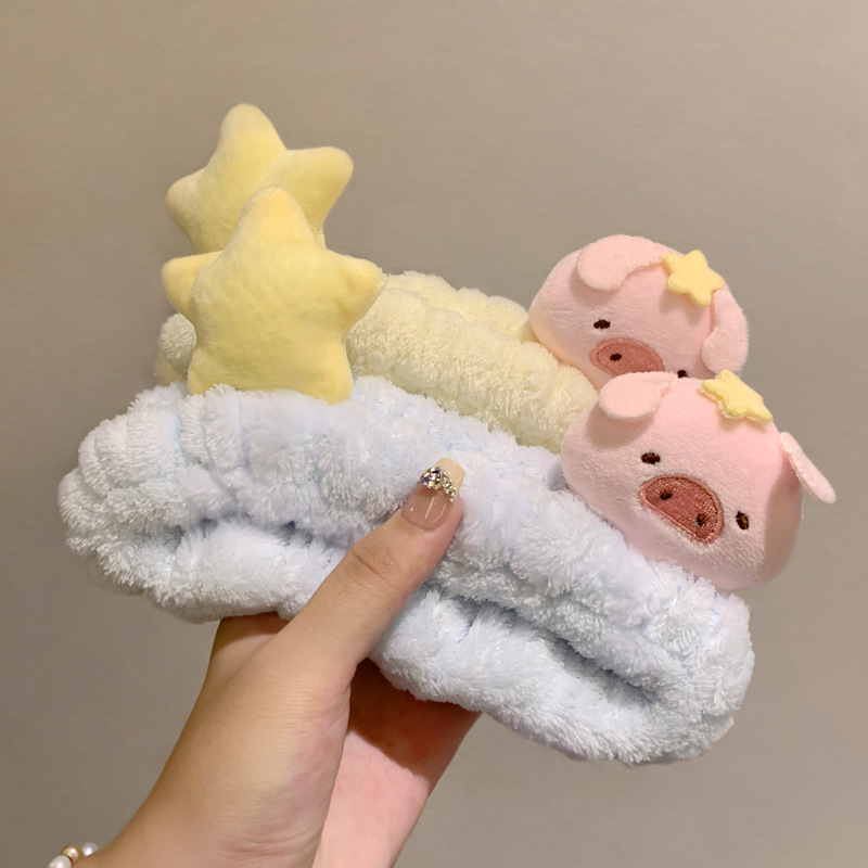 Otoño e invierno peluche dinosaurio maquillaje lavado facial correa de cabello mujer lindo conejo correa de cabello antideslizante gato estrella cerdo adornamiento de cabello