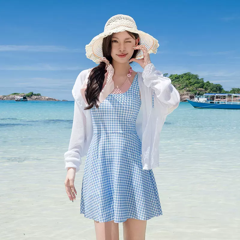 2025韩国夏季宽松大码泳衣女连体长袖学生休闲防晒罩衫胖mm200斤
