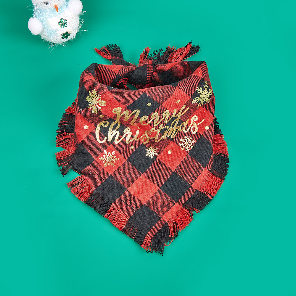 Tanpopo Navidad Plaid borla mascota toalla triángulo perro saliva toalla mascota bufanda ropa al por mayor