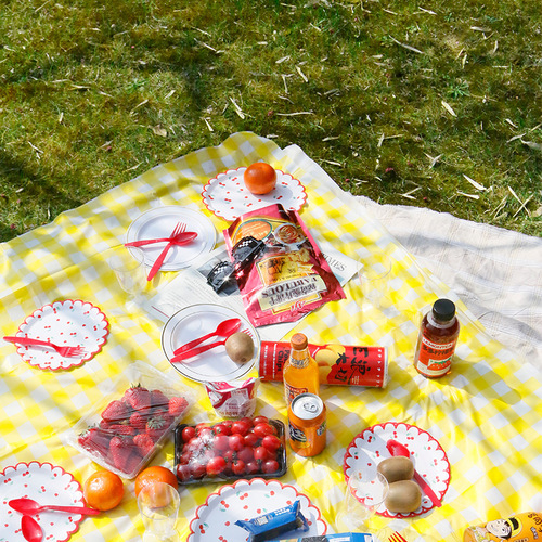 peva printed tablecloth picnic party party tablecloth red, white, yellow and white plaid thickened tablecloth disposable picnic cloth
