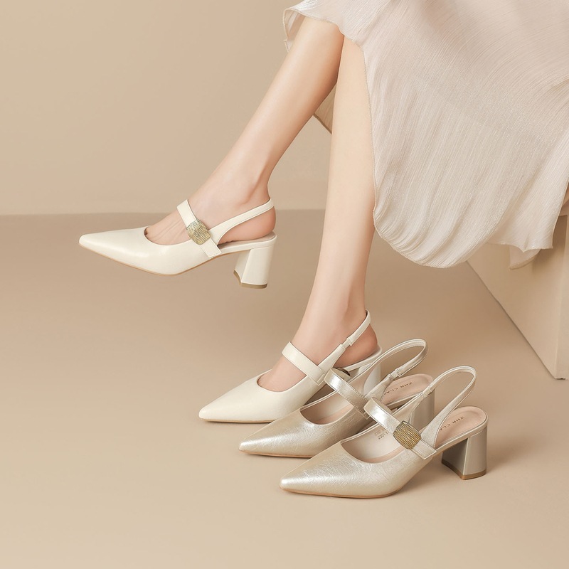 Sandal nữ mũi hở gót thấp kiểu Pháp thanh lịch — Rượu sâm banh NM26