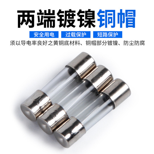 Glass tube fuse nickel copper cap fuse, overpressure protection fuse, overheating protection fuse