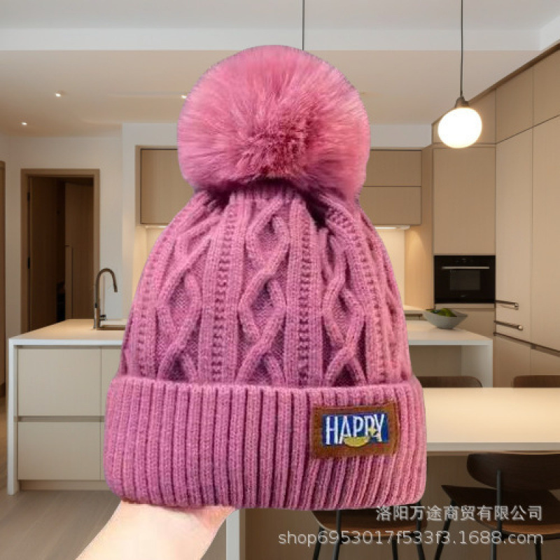 冬の東北ニット帽保温ベルベット毛糸帽は女性の頭を厚くして耳の毛玉帽子の白いボール帽を保護する|undefined