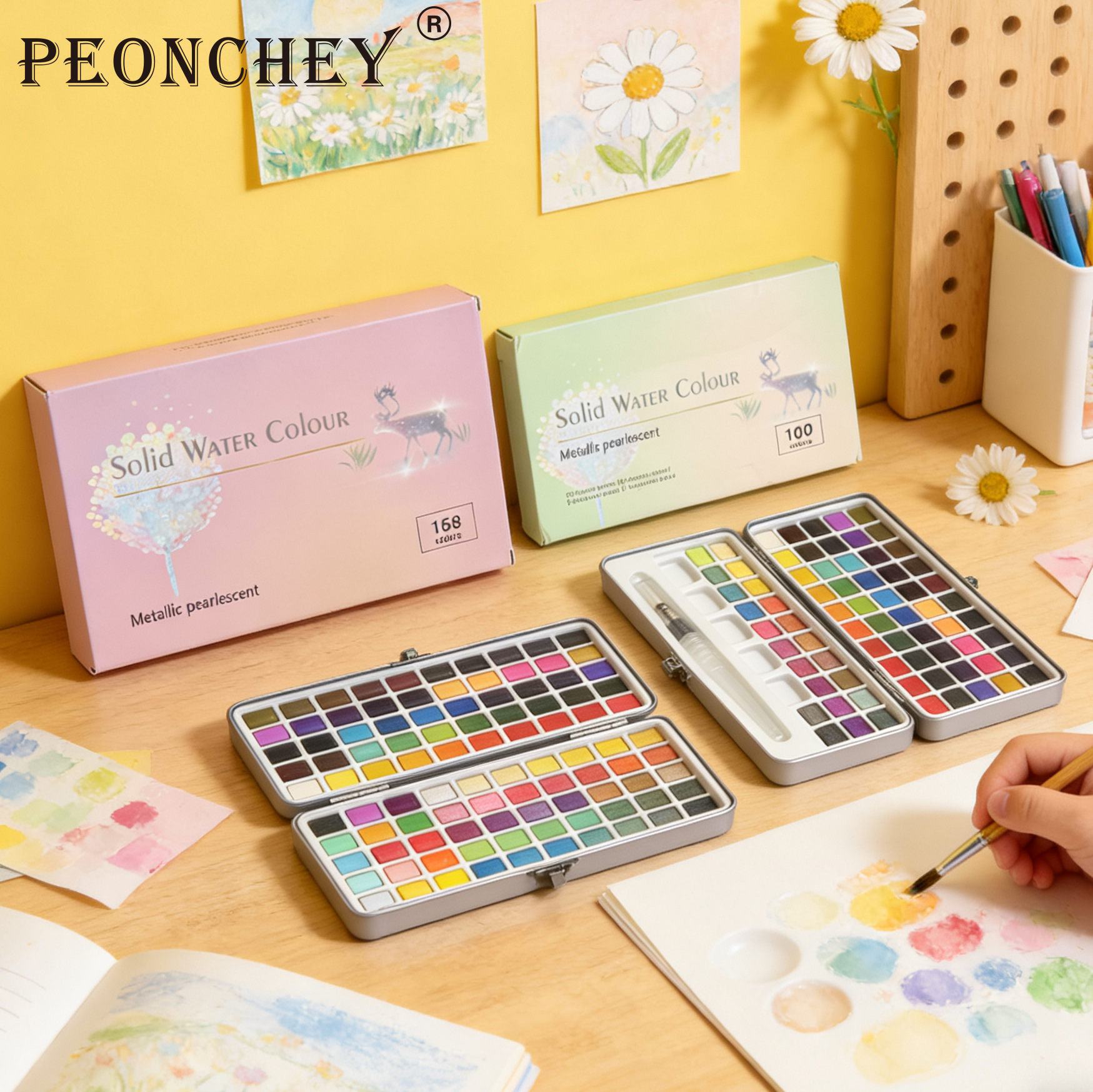 Fabricante de juegos de pigmentos al por mayor 50 72 90 168 colores de uñas perlado portátil pintura de acuarela sólida al por mayor