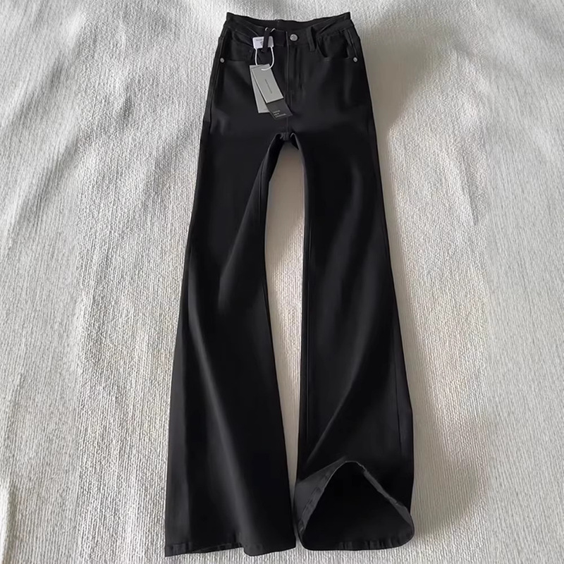 Black Curved Hem Jeans for Men, Summer American Style, Slightly Flared, Slim Fit, Cleanfit Denim Pants