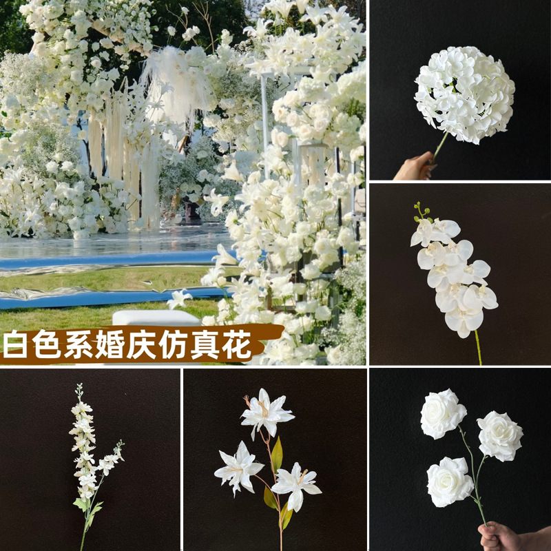ดอกไม้สีขาวดอกไม้ปลอมเลียนแบบงานแต่งงานดอกไม้ตกแต่งถนนดอกไม้นำจัดดอกไม้บนเพดานโรงแรมทำจากผ้าไหมดอกไม้ปลอม