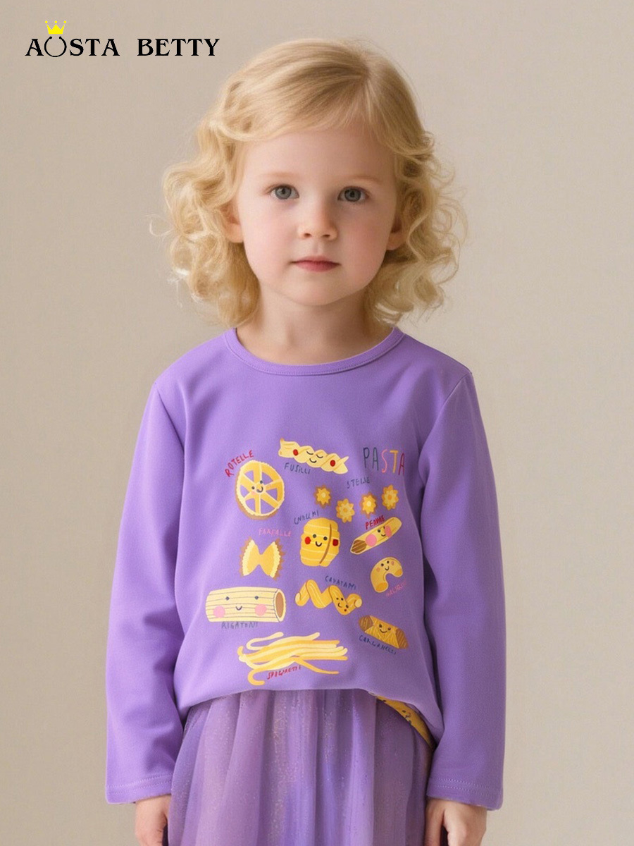 Camiseta de manga larga para niñas, diseño de dibujos animados de otoño, cuello redondo, tejido de algodón, jersey para bebé, suministro transfronterizo.