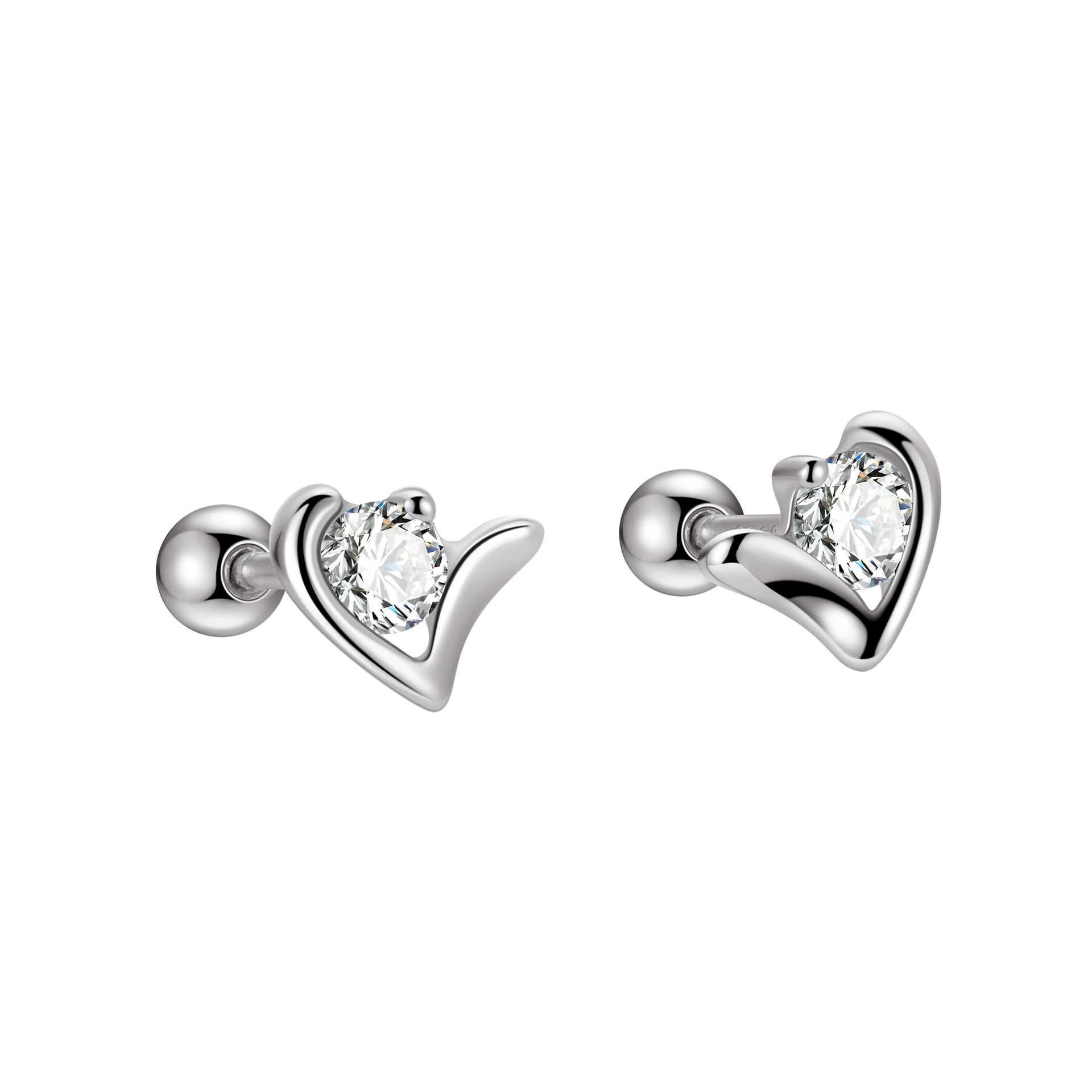 Fashionable earrings heart shaped, silver 925 sample, Japanese and Korean