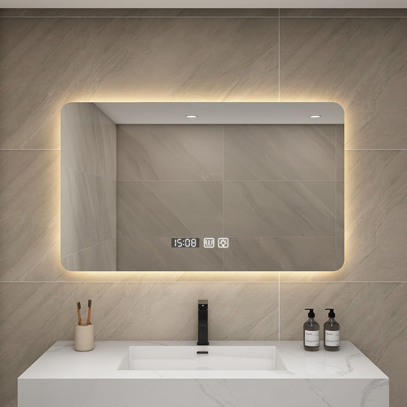Pantalla táctil del baño espejo inteligente espejo cuadrado del baño led luminoso anti-nebble espejo cuadrado del baño estilo nórdico
