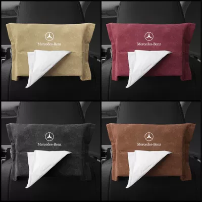 Car Tissue Box Hanging Sunshade Suede Car Multifunctional Tissue Bag Customizable Car Tissue Box (Car tissue box/set) - a-black-outfit-suede-mercedes
