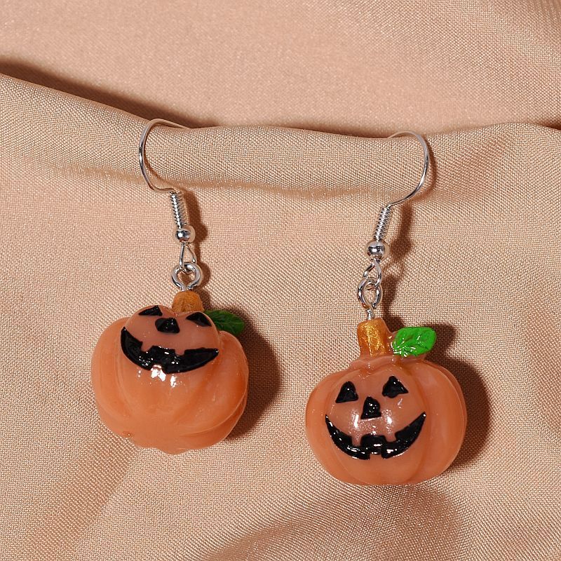 欧米の国境を越えて人気のあるハロウィーンの新型アニメかわいい立体樹脂ペンダントカボチャのイヤリング女|undefined