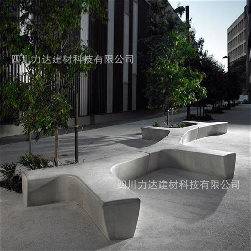 户外Y型仿石景观树池HPC坐凳 白色灰色清水混凝土浇注石座椅