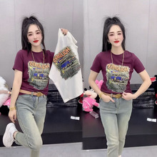 清仓特价地摊摆摊衣服大码半袖打底上衣卡通小汽车印花短袖T恤女