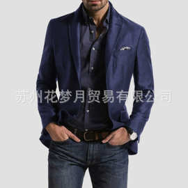 亚马逊纯色男装跨境外贸上衣休闲印花双扣西装外套商务男士西服