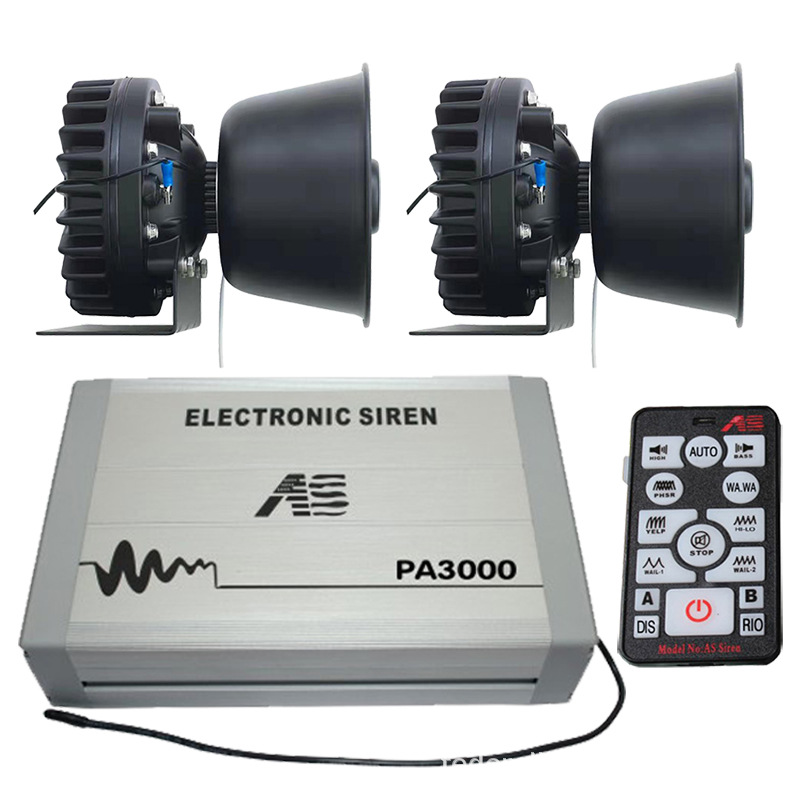 PA3000E Car Electronic Alarm Siren 12V Wireless Remote Control Siren High-Pitched Sound + Stainless Steel Speaker