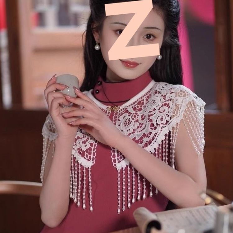 2026 New Autumn Style Cheongsam with Pearl Tassels and Cloud Shoulder Shawl, New Chinese Style Improved Retro Lace Young Style