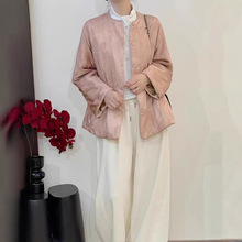 二色 新中式轻软暖轻盈夹棉真丝老缎外套秋冬简约大气保暖棉衣67