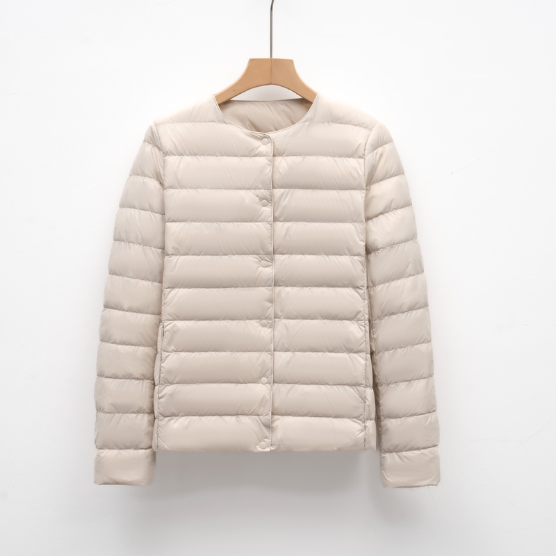 Thin Women's Short Round Neck Simple Collarless Warm Inner Jacket Solid Color Long Sleeve V-Neck Inner Down Jacket