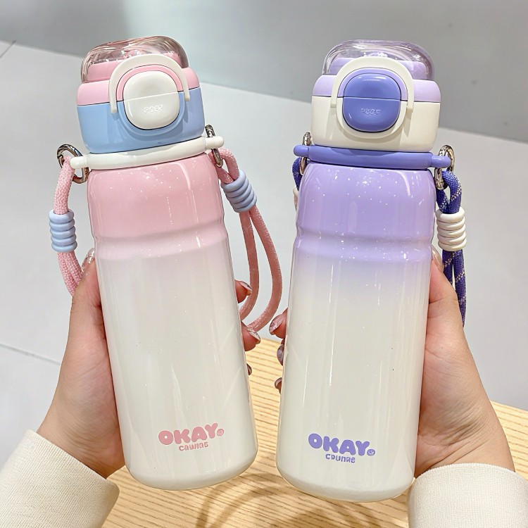 316 taza de aislamiento de gradiente de acero inoxidable de alto valor facial taza de agua deportiva 2026 nueva pareja de estudiantes taza de paja de doble bebida