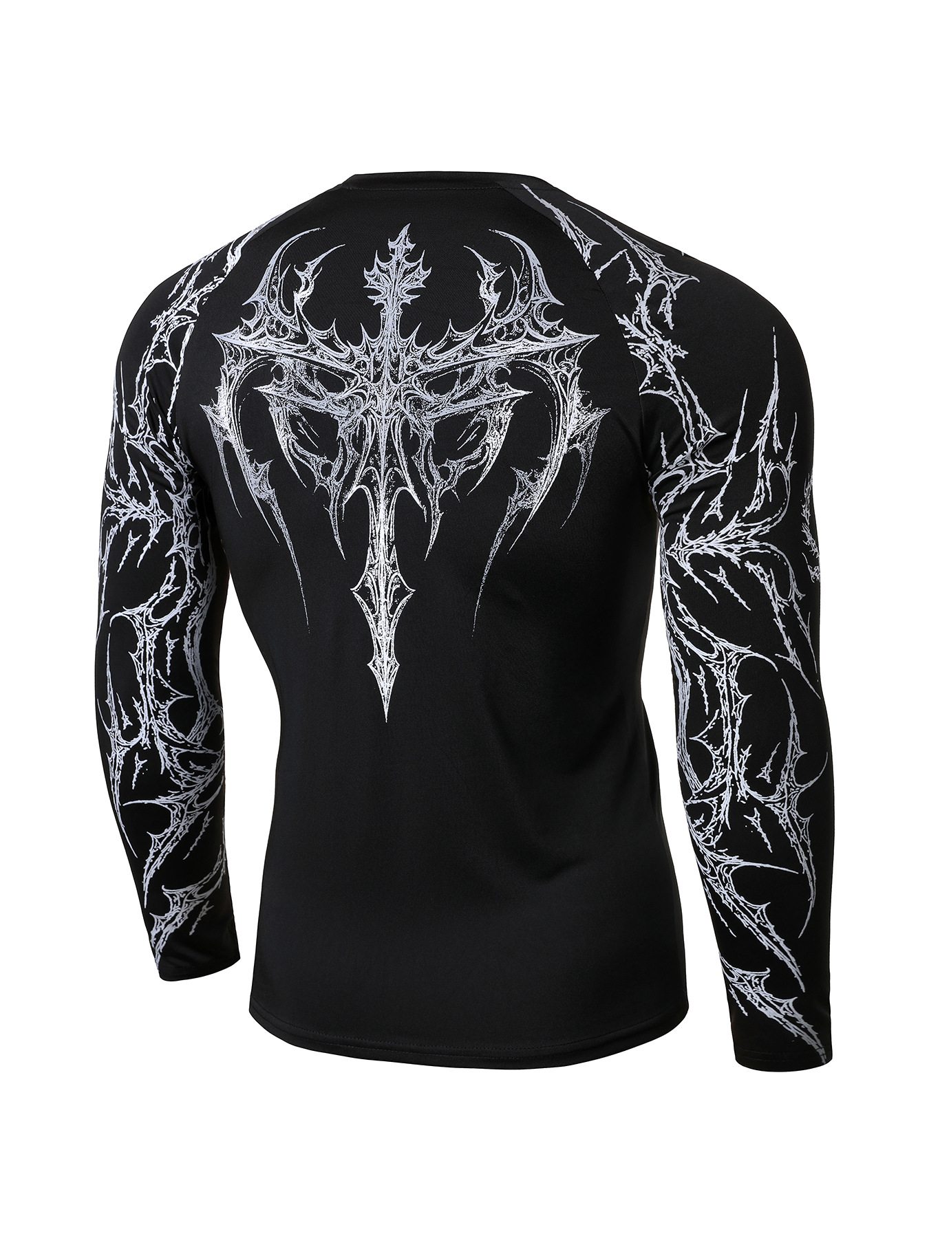Men's Slim Fit Long Sleeve Workout Shirt Quick Dry Thermal Top with Metallic Floral Print Streetwear Gym T-Shirt for Training_viptrois.com
