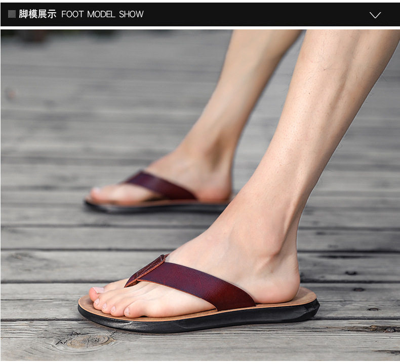Dép lê nam quai ngang xỏ ngón chống trơn trượt, dép da đi biển cỡ lớn — Kaki, Màu trắng, Màu xanh lam, Nâu vàng chi tiết 13