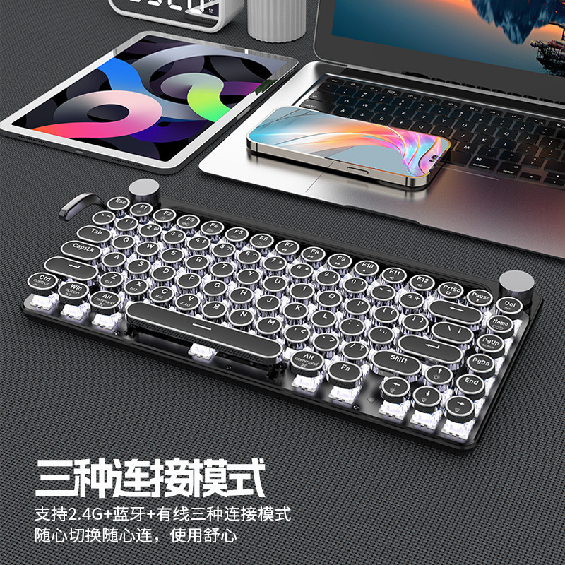 Bluetooth mechanical keyboard high color value green shaft three-mode wireless 84-key simple portable e-sports office keypad cross-border