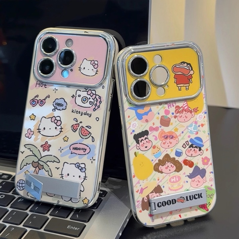 落書きのしんちゃんはアップルの16promaxの新型の携帯電話のスタンドの大きい窓の電気めっきのip 15proの暴金に適用します。|undefined