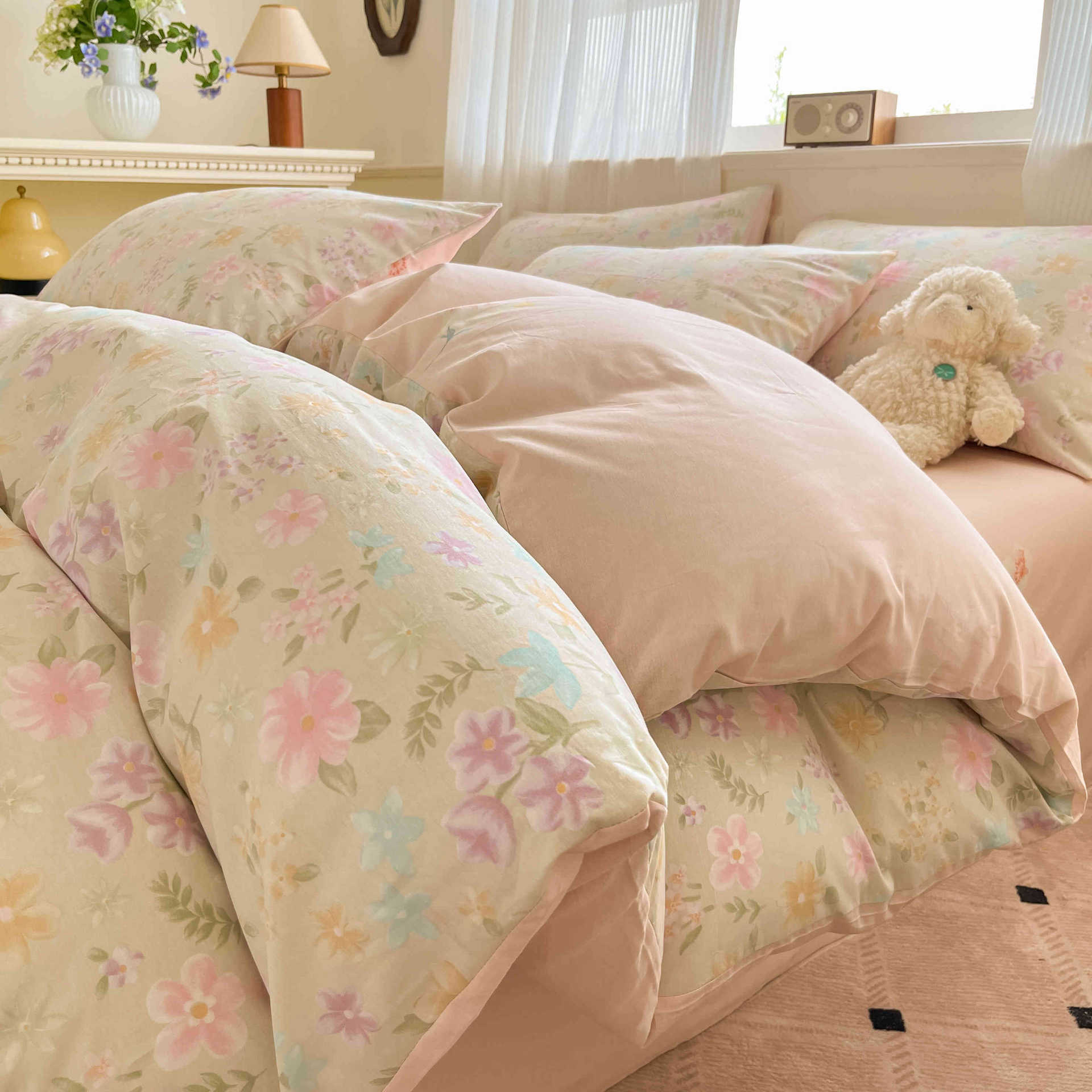 Cama de algodón de cuatro piezas, sábanas de cama de algodón, cama de cama de tres piezas, nuevo dormitorio, cama de cama de tres piezas