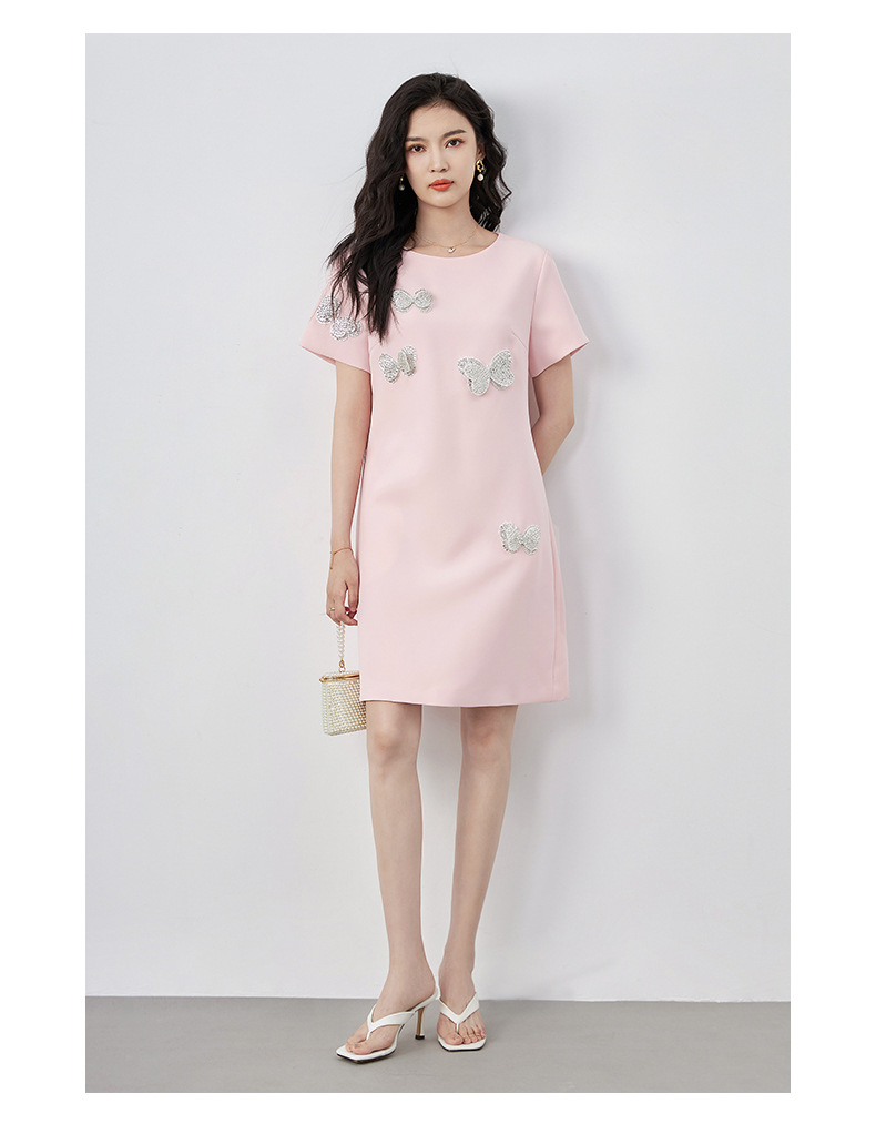 Đầm suông nữ midi tay ngắn cổ tròn, họa tiết hoa nổi sequin lấp lánh, phom suông che khuyết điểm — Màu đen chi tiết 18