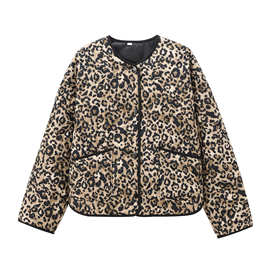 批发2025夏新品欧美风女装动物纹印花棉服夹克  2508