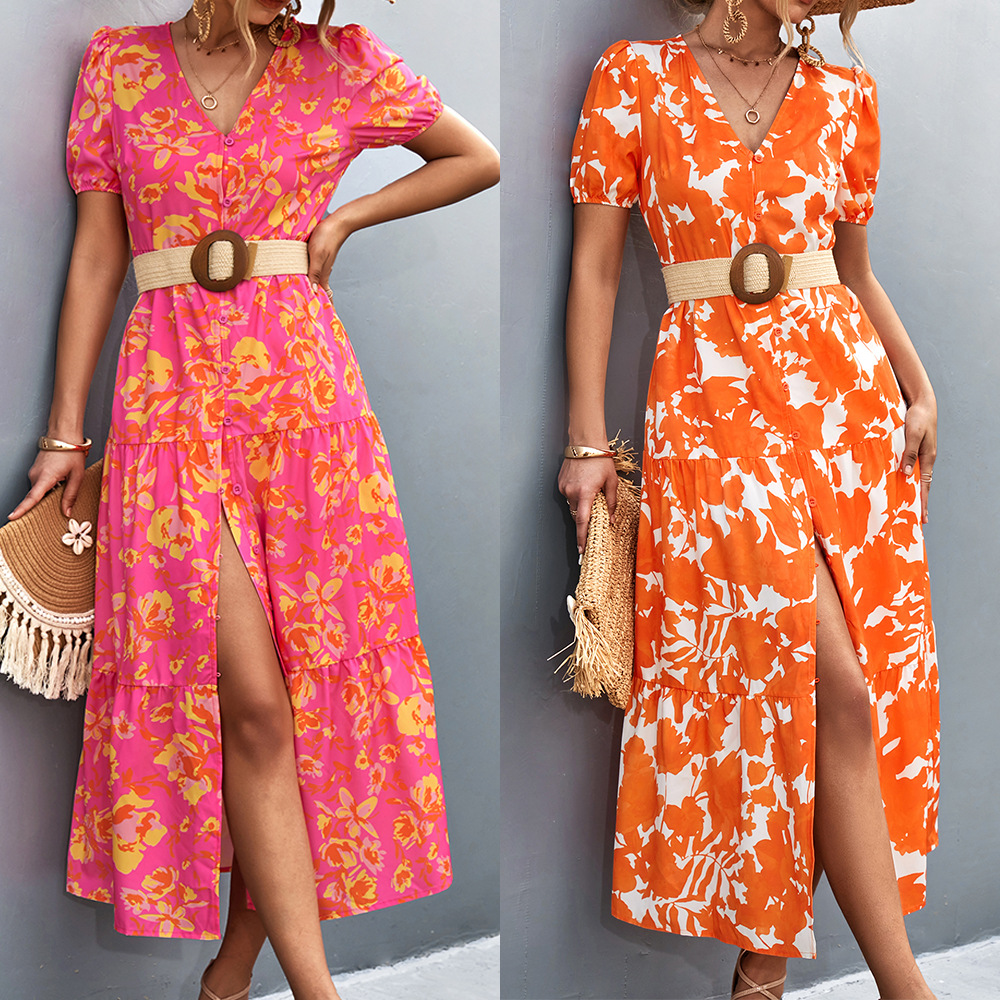 Robe longue à manches courtes pour femmes, nouvelle collection 2023_voghion.com