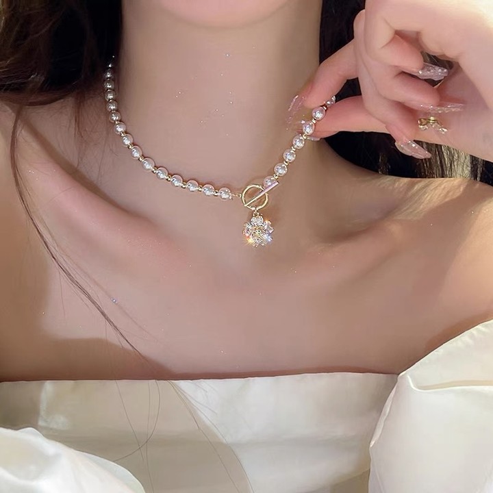 Koreanische Diamantperlen-Perlenkette, modisch und vielseitig, leichter Luxus, fließende Su-Kragenkette, elegante Halskette_voghion.com