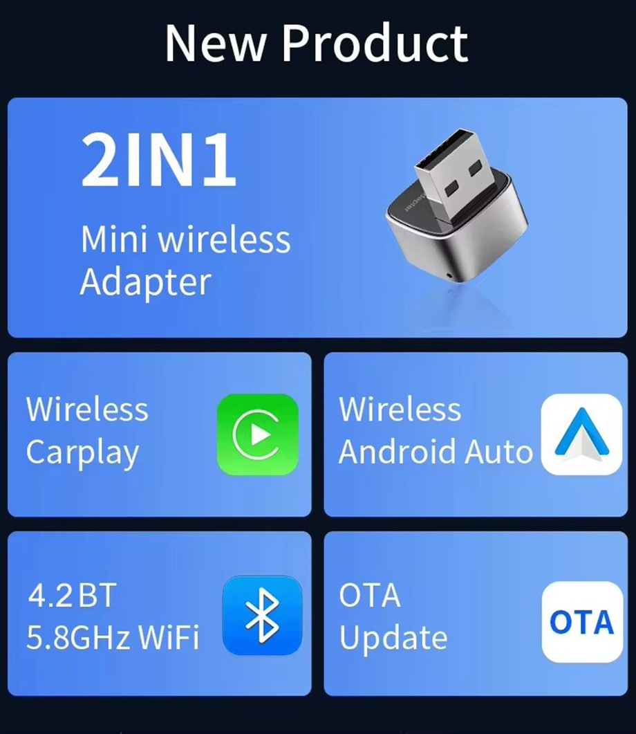 Cross-Border Factory Source Mini Adapter for Apple and Android 2-in-1 Wired to Wireless Carplay Box