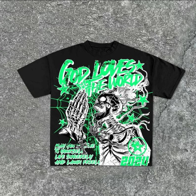 Verano estilo americano retro impresión oscura lavado con agua hace viejos bloques sueltos oversize hip hop skate camiseta de manga corta