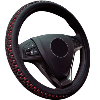 Summer ice silk handle cover four seasons universal non-slip breathable sweat-absorbent men's and women's car handle cover steering wheel leather cover feels good (Steering wheel cover) - noble-ice-silk-black-and-red-38cm
