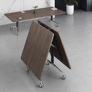 Conference Table Foldable Mobile Training Table with Pulleys Splicing Telescopic Office Long Desk and Chair Combination